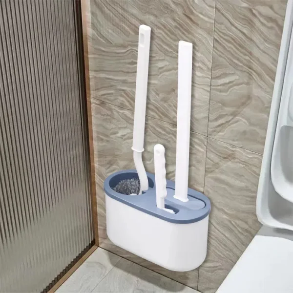 Set Escobillas Baño 3 En 1 Silicona Base Soporte Adhesivo Peltre