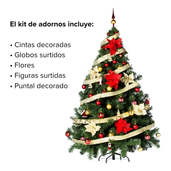 Arbolito Navidad Montañes Deluxe 1.80mts + Deco Rojo Oro Rojo Y Oro