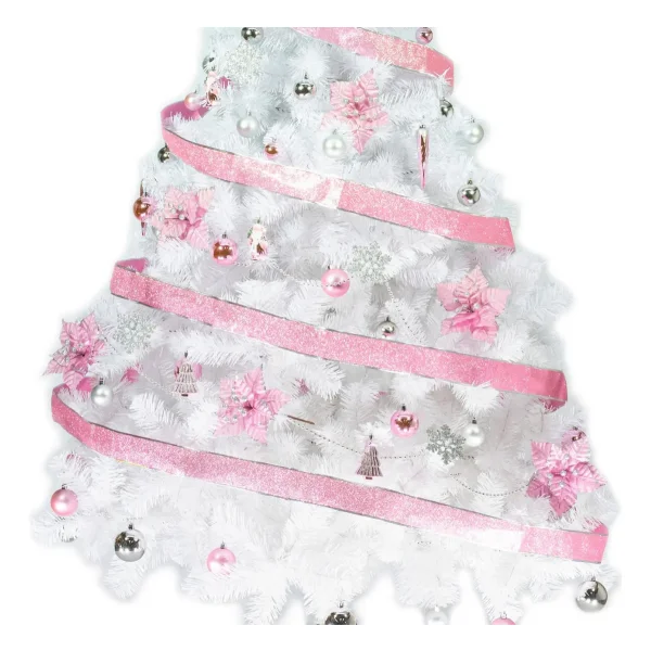 Arbol De Navidad Blanco Tronador Lujo 2,10mts Decorado Rosa Blanco