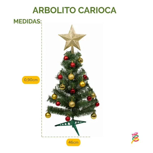 Arbol De Navidad Decorado Arbolito 90cm Pino Carioca Color Rojo/oro