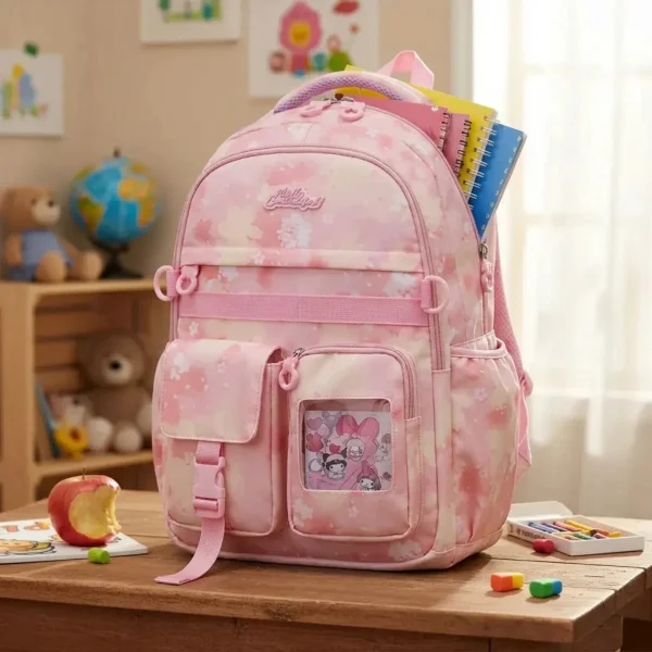 Mochila Escolar Colegio Infantil Nena Kawaii Reforzada Rosa Floreado