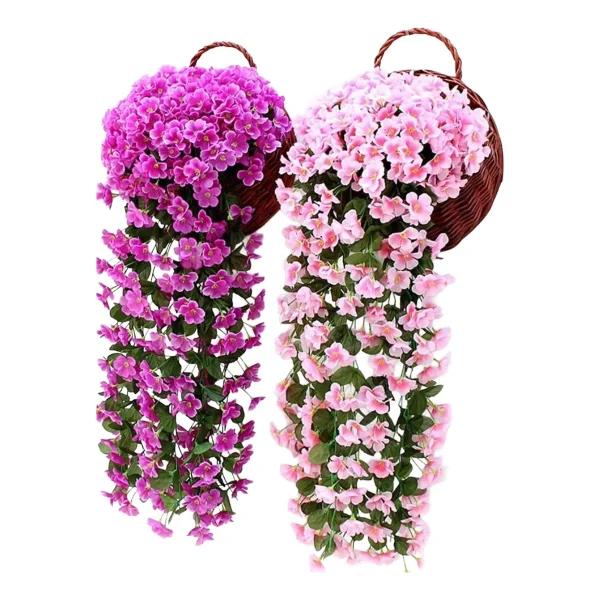 Ramo Flor Planta Colgante Pack X2 Jardin Artificial Interior Rosa