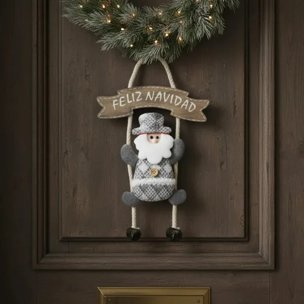Adorno Colgante Para Puerta Decoración Navideña Deco Navidad Gris