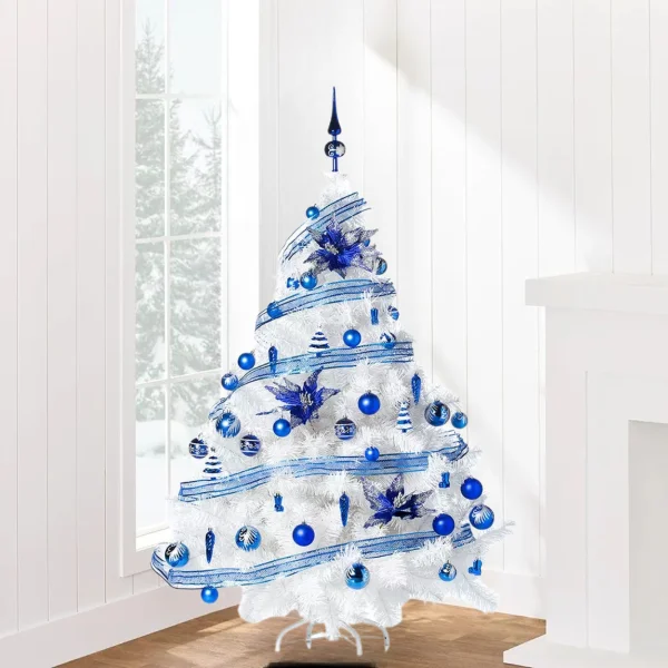 Arbol Navidad Montañes Deluxe Blanco 1.80mt Adornos Deco Azul
