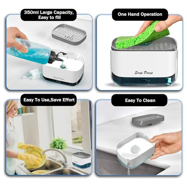 Dispenser Detergente + Esponja Organizador Bacha A Presion Gris
