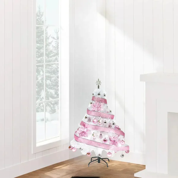Arbol De Navidad Blanco Tronador Lujo 1,20mts Decorado Rosa