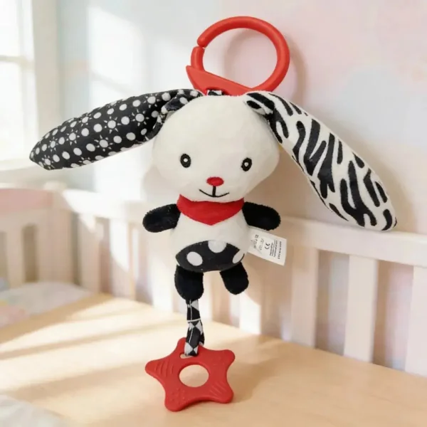 Peluche Colgante Bebé Conejito Sonajero Mordillo Cochecito B/n
