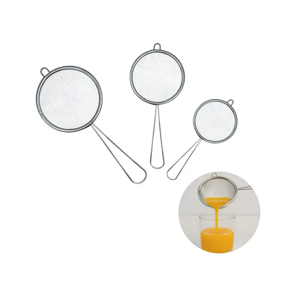 Set Colador X3 Malla Fina Alambre Metálico Mango Metal