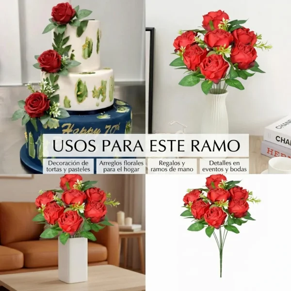 Flores Artificiales Ramo Artificial Rosas Rojas Grande 40cm Rojo