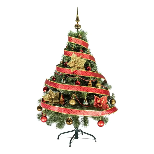 Arbol Navidad Tronador Verde 1,20mts + Kit 30 Rojo Oro