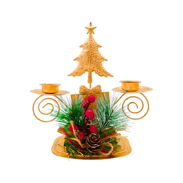 Candelabro Porta Velas X2 Decorativos Navidad 17cm Color Dorado