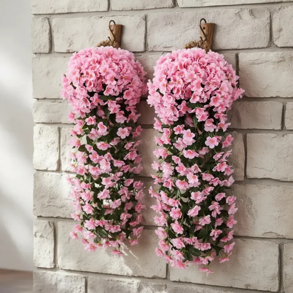 Ramo Flor Planta Colgante Pack X2 Jardin Artificial Interior Rosa