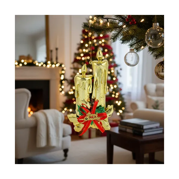 Adorno Navidad Colgante Navideño Con Velas Y Moño 17cm