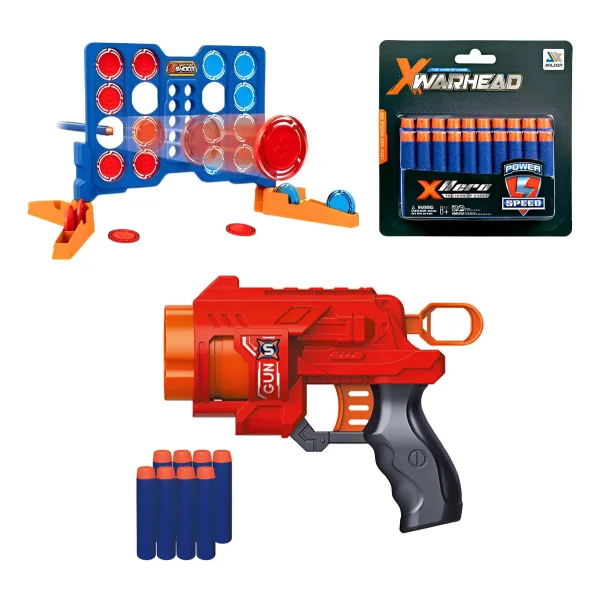 Set Pistola + Objetivos + Dardos X28 Juguete Compatible Nerf Rojo
