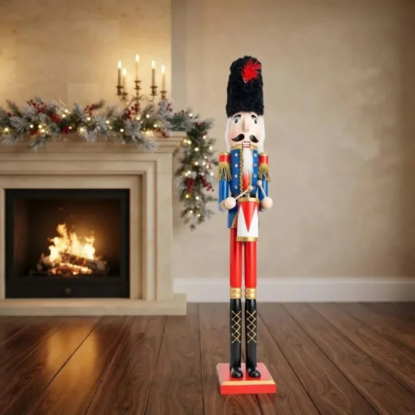 Cascanueces Navideño Gigante Soldado Rey Madera 1 Metro Rojo