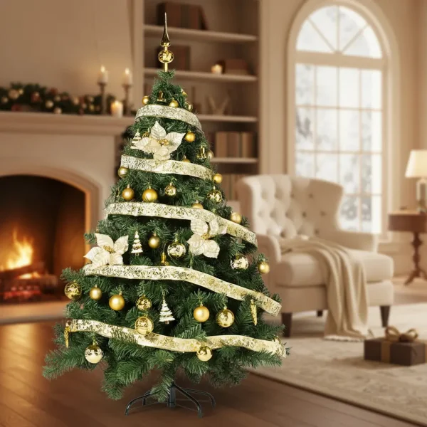 Arbol de Navidad Montañes Deluxe 2,10mts Con Adornos Oro