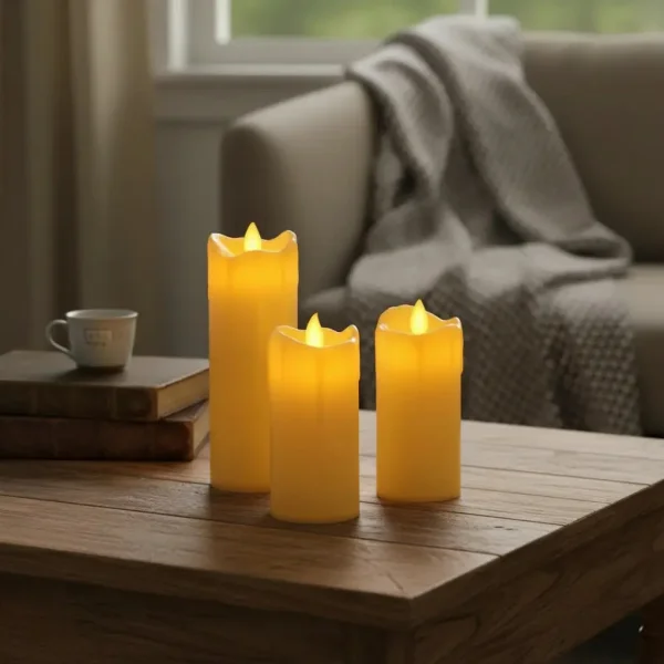 Velas Set X3 Velon Luz Led Calida Llama Efecto Fuego A Pilas Calido