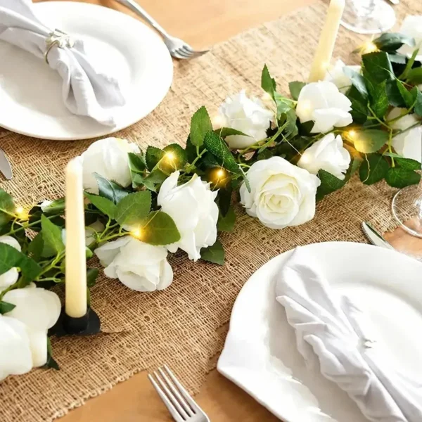 Flores Artificiales Enredadera Rosa Pack X6 Guirnalda Deco Blanco