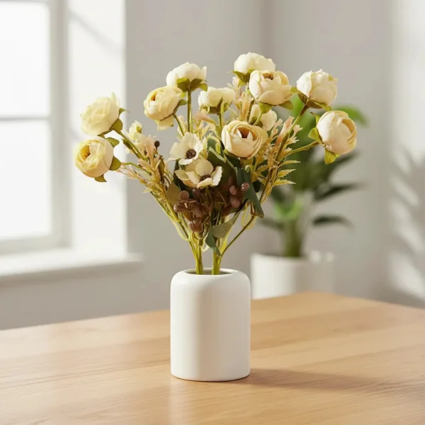 Ramo Flores Artificiales Peonías Mini 30cm Deco Vintage Blanco