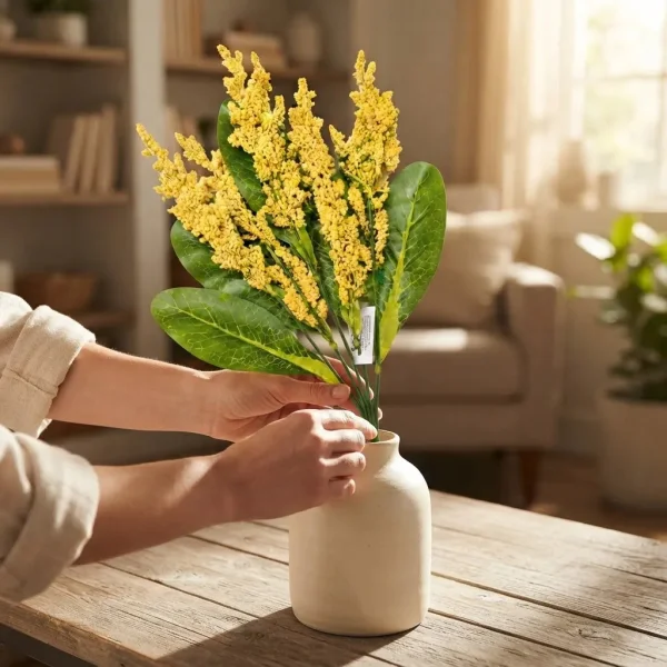 Ramo Artificial Flores Lavanda Astilbe Decoración Hogar 40cm Amarillo