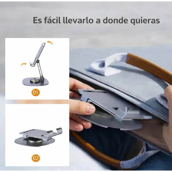 Soporte Apoya Celular Escritorio Mesa Plegable Giratorio Plateado