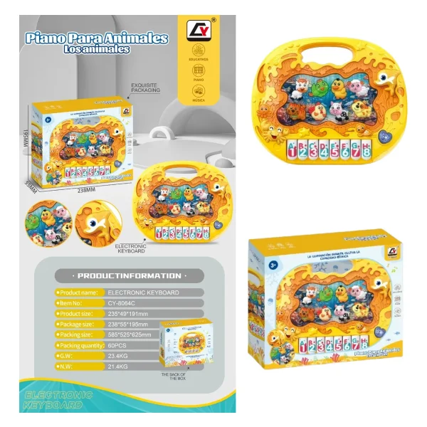 Piano Teclado Juguete Infantil Animales Didáctico Musical Amarillo