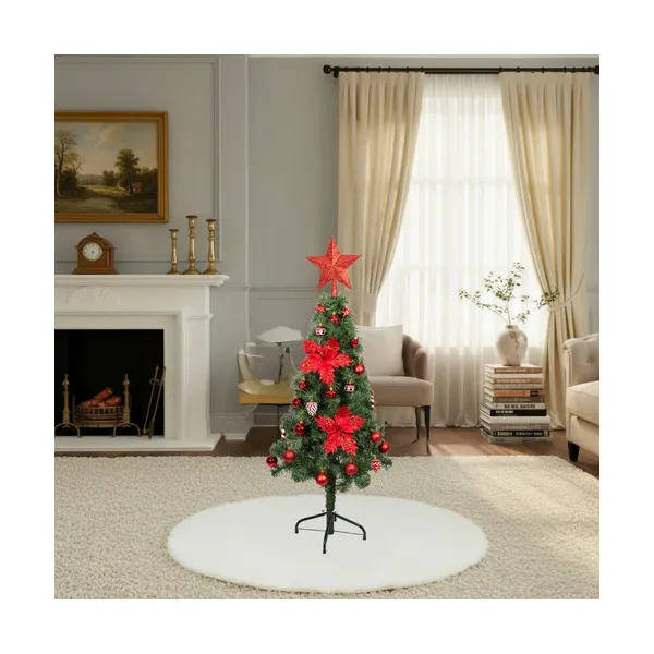 Arbol De Navidad Decorado Slim Verde 1,20mt + Kit Decoracion