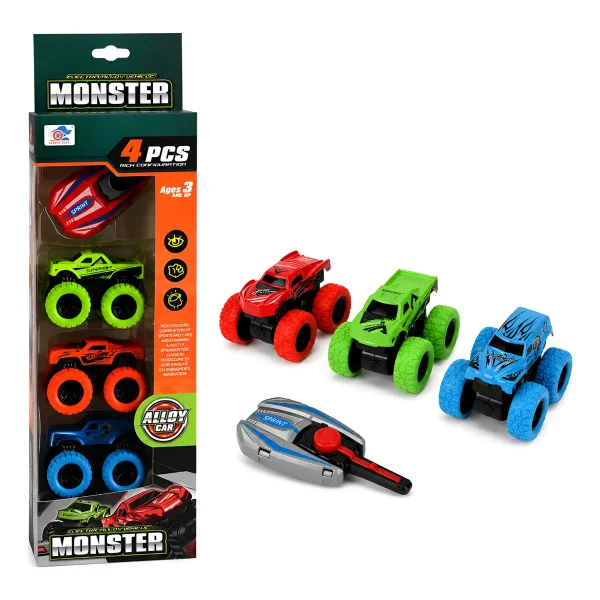 Camionetas Monster Truck De Metal X3 Con Lanzador Juguete Multicolor