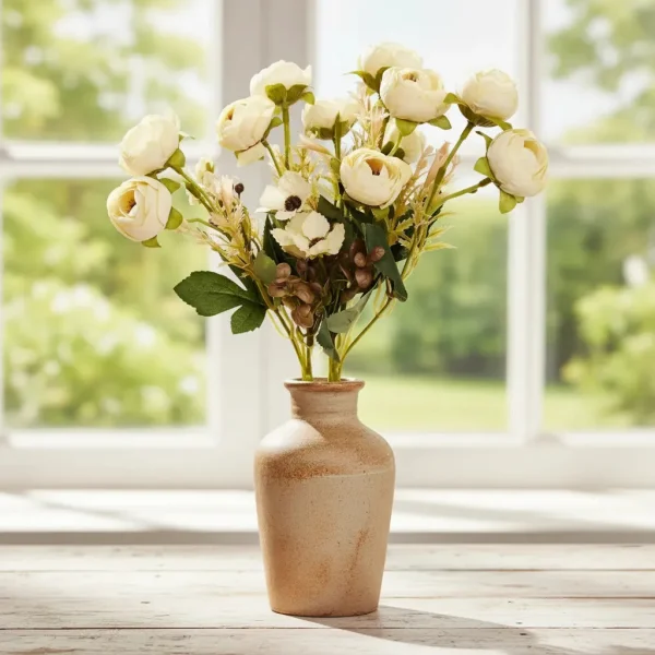 Ramo Flores Artificiales Peonías Mini 30cm Deco Vintage Blanco