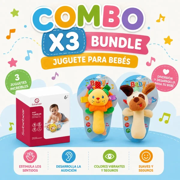 Juguetes Para Bebes Bundle Kit X3 Sonajeros 6 Meses 1 Año Multicolor