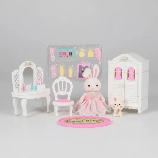 Casa Conejo Set Dormitorio Conejitos Juguete Accesorios Blanco
