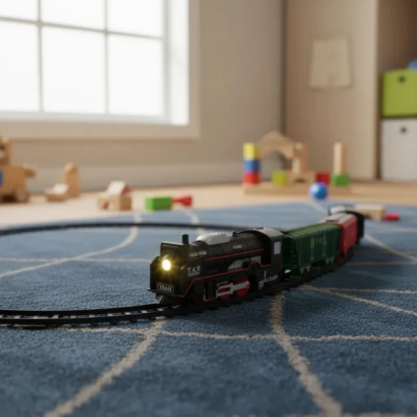 Tren Clásico A Pilas Juguete Locomotora + 3 Vagones Vías Luz