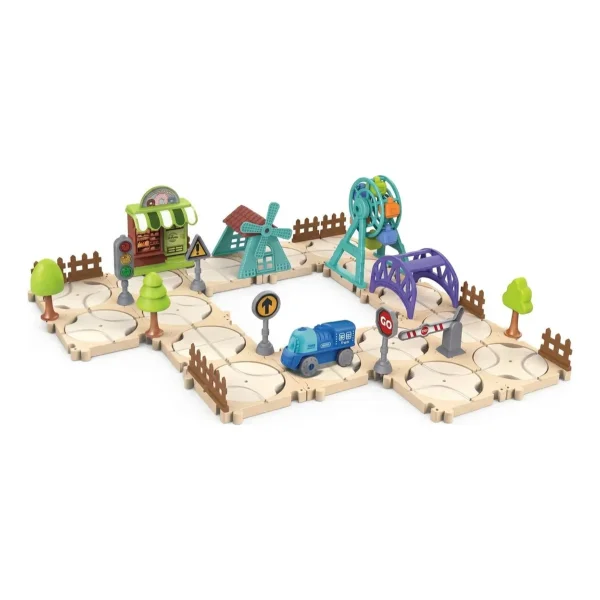 Pista Tren Eléctrico Puzzle 65 Piezas Diy Armable Niños Tren Beige