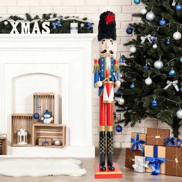 Cascanueces Navideño Gigante Soldado Rey Madera 1 Metro Rojo