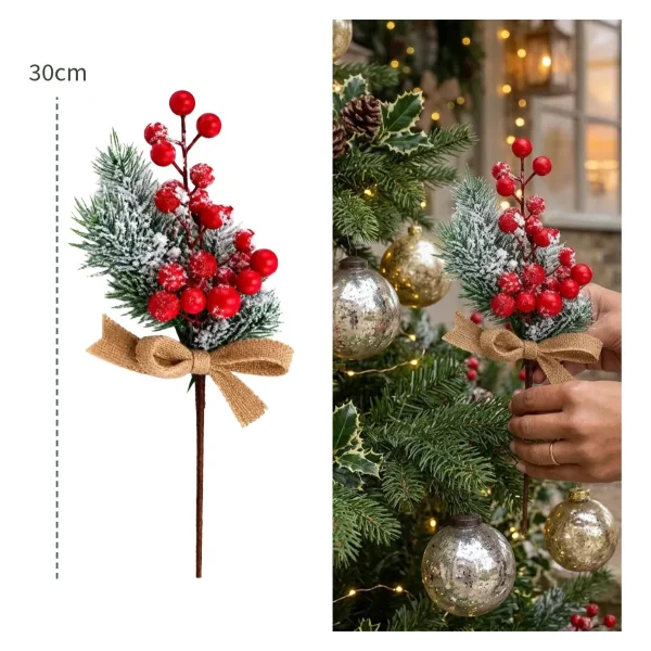 Vara Pick Navideño Nevado Decorativo Adorno Arbolito Navidad Rojo