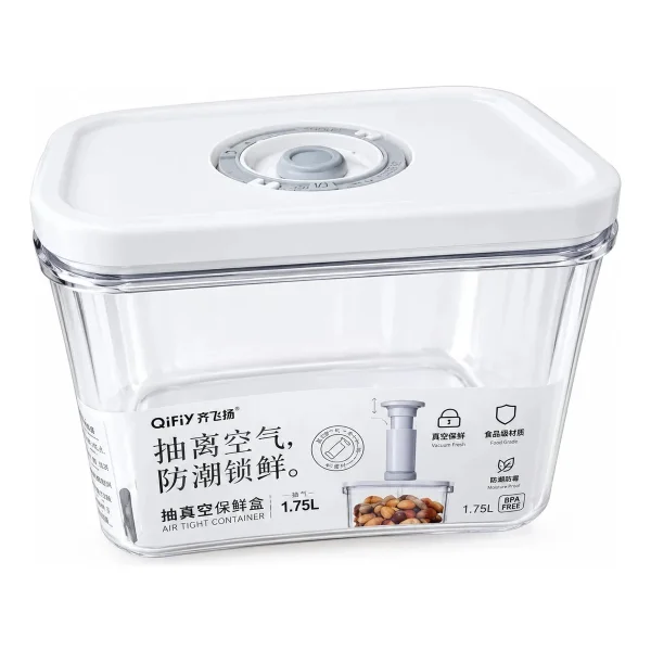 Taper Hermético 1700ml Válvula Vacío Sin Bomba Freezer Transparente