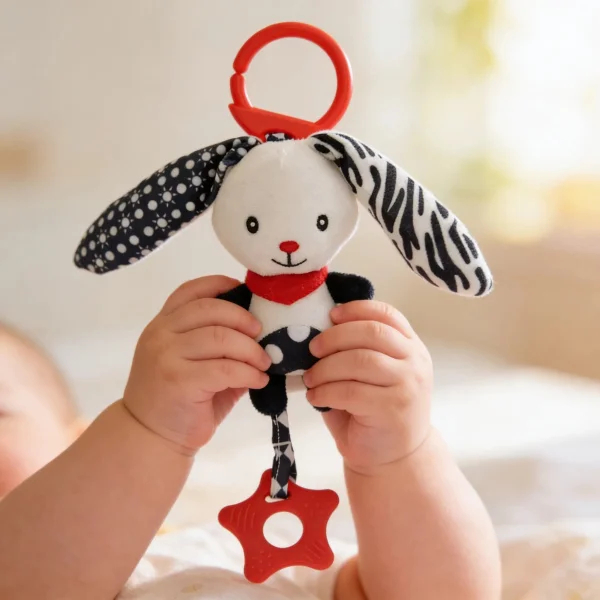 Peluche Colgante Bebé Conejito Sonajero Mordillo Cochecito B/n