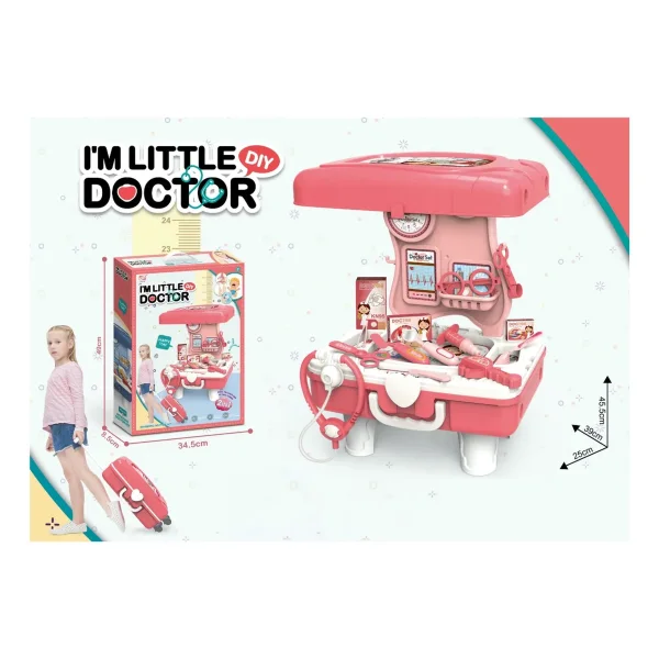 Valija Maletín Doctor Infantil Con Ruedas Set Juego De Rol Rosa