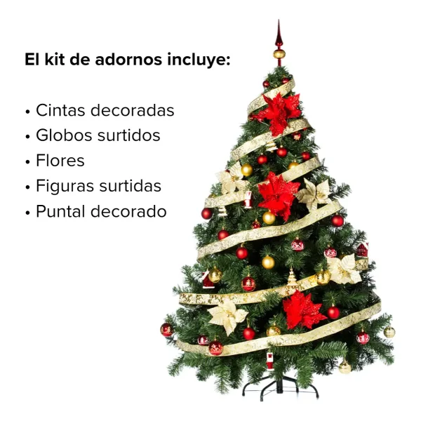 Arbol de Navidad Montañes Deluxe 1.80mts Con Adornos Kit X60