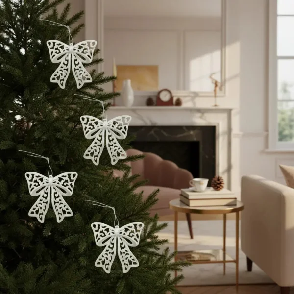 Adorno Colgante Navidad Moño Para Decoración Navideño X2 Gris Moño Para Decoración