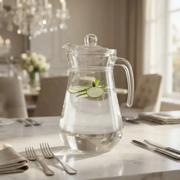 Jarra Vidrio Lisa Con Tapa 1.3 Litros Agua Jugo Transparente Transparente