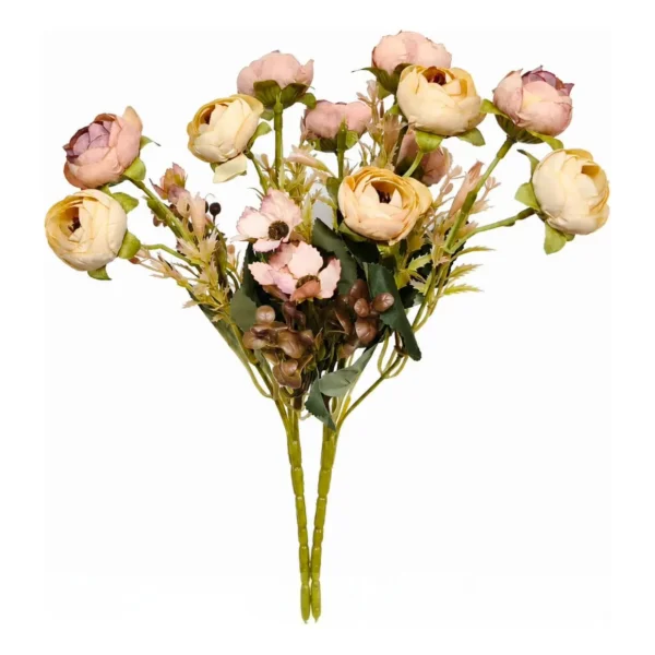 Ramo Flores Artificiales Peonías Mini 30cm Deco Vintage Rosa