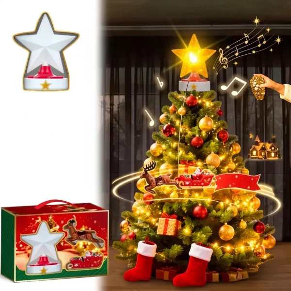 Puntal Árbol Navidad Trineo Reno Giratorio Luz Y Sonido Amarillo