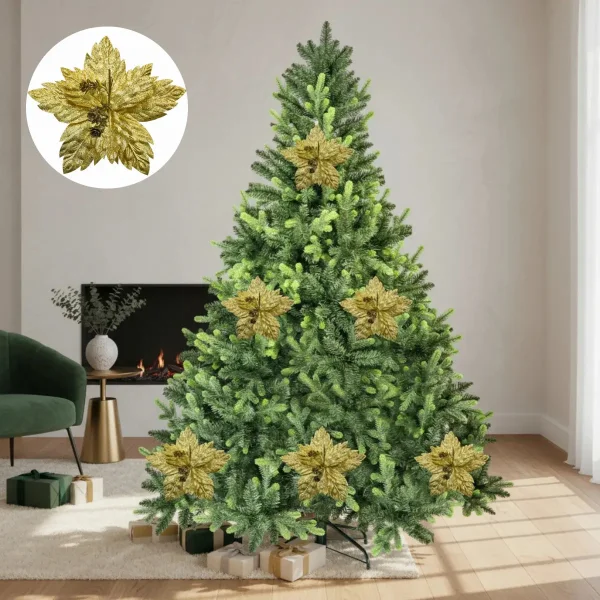 Flor 25cm Plata Arbol De Navidad Adornos Decoracion X4u Plateado Floreado