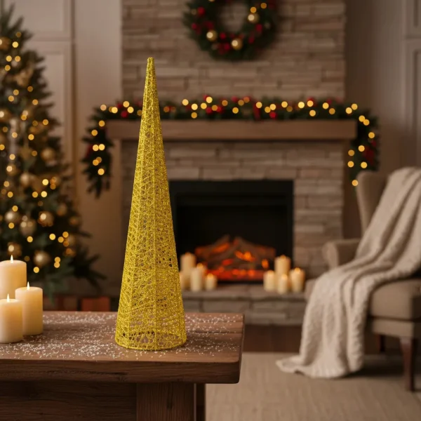 Pino Alambre Cono Navideño Decoración Adorno Navidad 60cm Oro