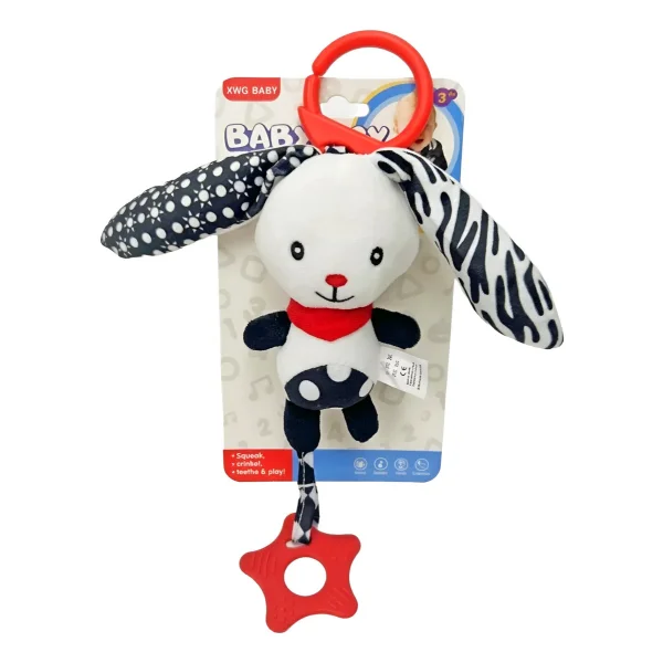 Peluche Colgante Bebé Conejito Sonajero Mordillo Cochecito B/n
