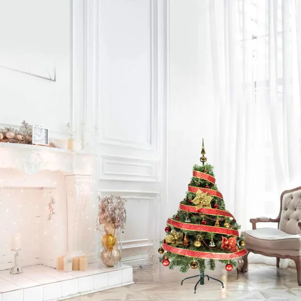 Arbol Navidad Tronador Verde 1,20mts + Kit 30 Rojo Oro
