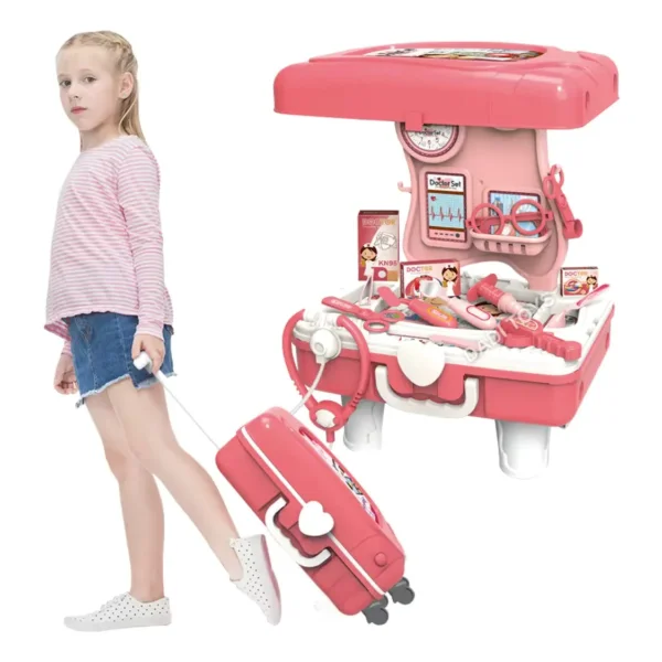 Valija Maletín Doctor Infantil Con Ruedas Set Juego De Rol Rosa