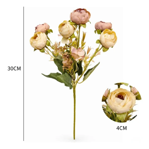 Ramo Flores Artificiales Peonías Mini 30cm Deco Vintage Blanco