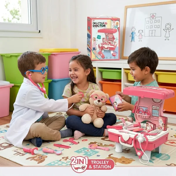 Valija Maletín Doctor Infantil Con Ruedas Set Juego De Rol Rosa